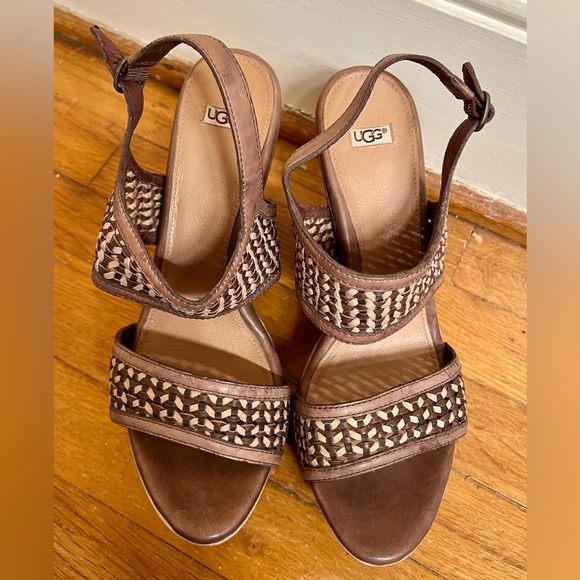 👡UGG Assia Wedge Leather Sandal in Chocolate brown sz 10 👡 - Picture 7 of 10